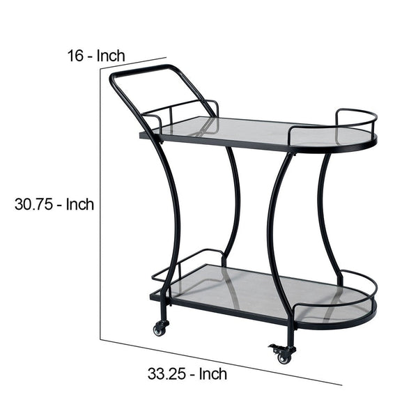 Bar Cart with 2 Tier Tempered Glass Surface and Casters, Cream