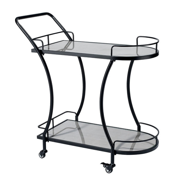 Bar Cart with 2 Tier Tempered Glass Surface and Casters, Cream