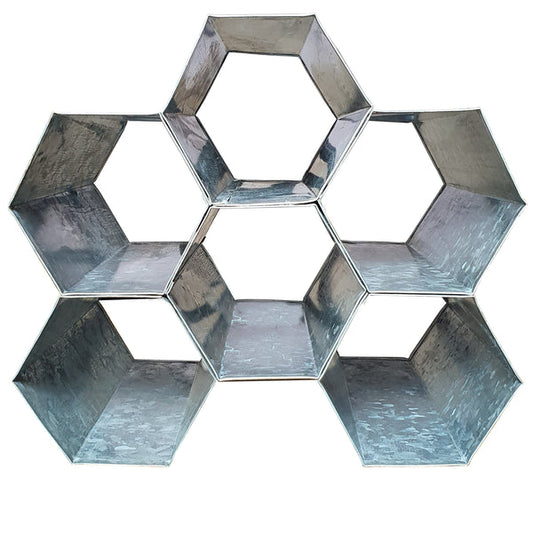 Galvanized Metal Tabletop Rack With 6 Honeycomb Design Bottle Storage, Gray