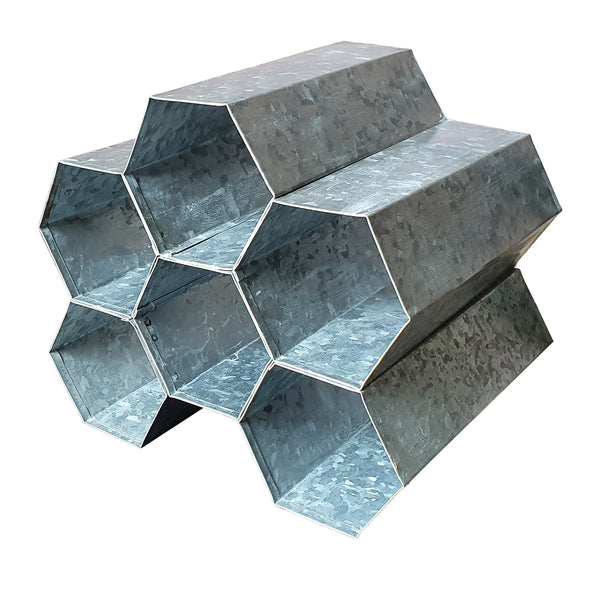 Galvanized Metal Tabletop Rack With 6 Honeycomb Design Bottle Storage, Gray