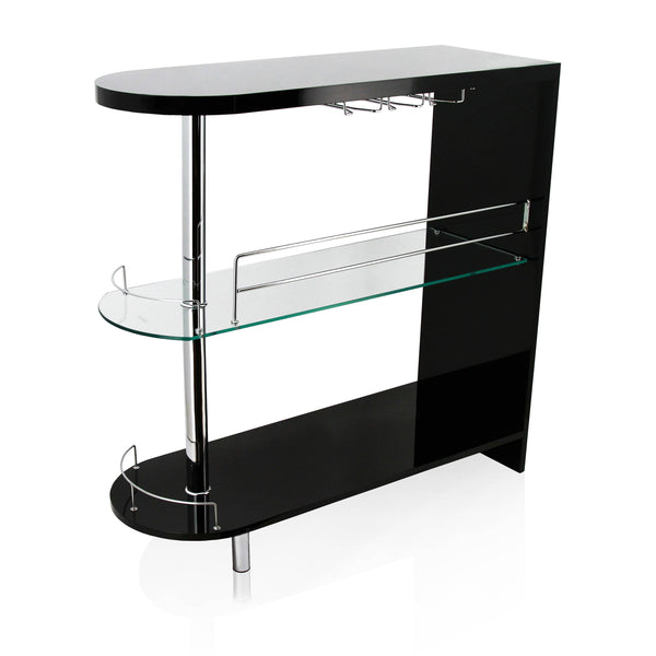 Morton Contemporary 2-Shelf Mini Server with Wine Glass Rack - Black