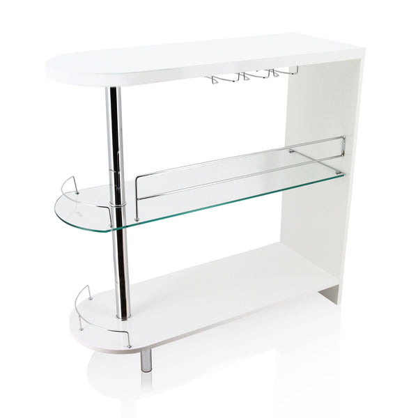 Morton Contemporary 2-Shelf Mini Server with Wine Glass Rack - White