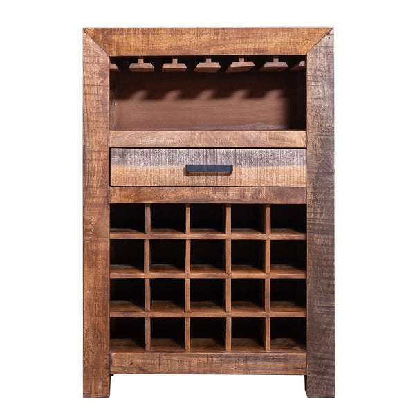 43 Inch Single Drawer 20 Bottle Wine Storage Cabinet With Stemware Hanger, Brown