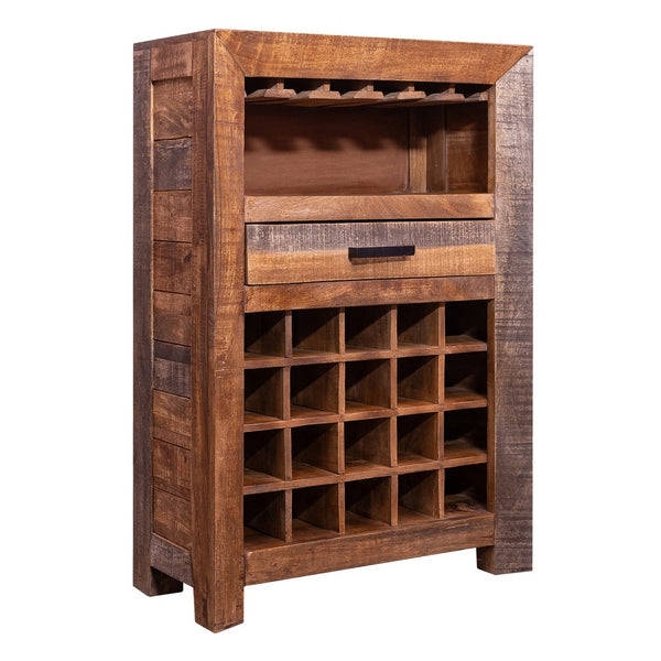 43 Inch Single Drawer 20 Bottle Wine Storage Cabinet With Stemware Hanger, Brown